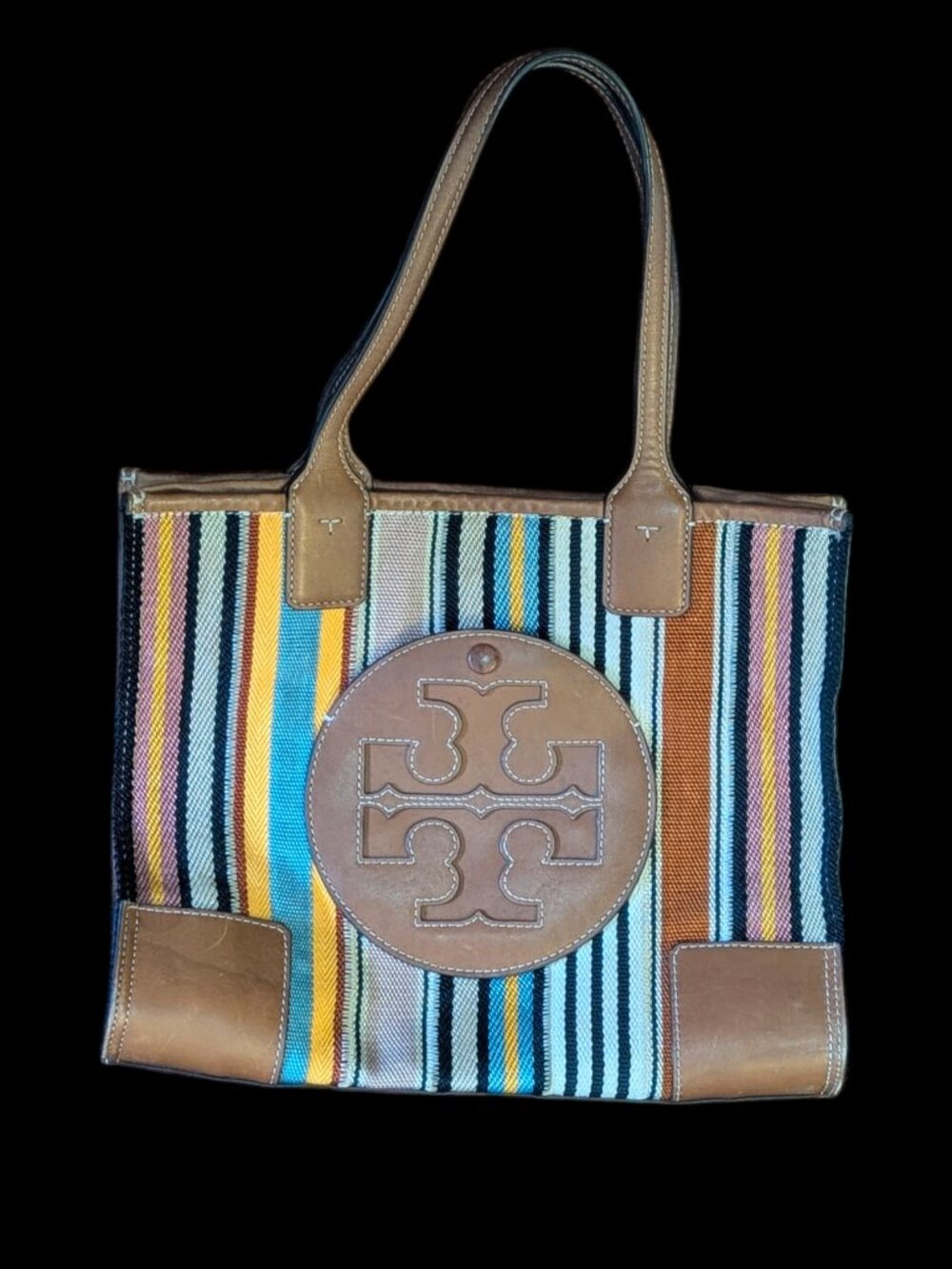 Tory Burch Ella Webbing Patchwork Magnetic Closure 12.95 X 4.38 X 10.56"Tote